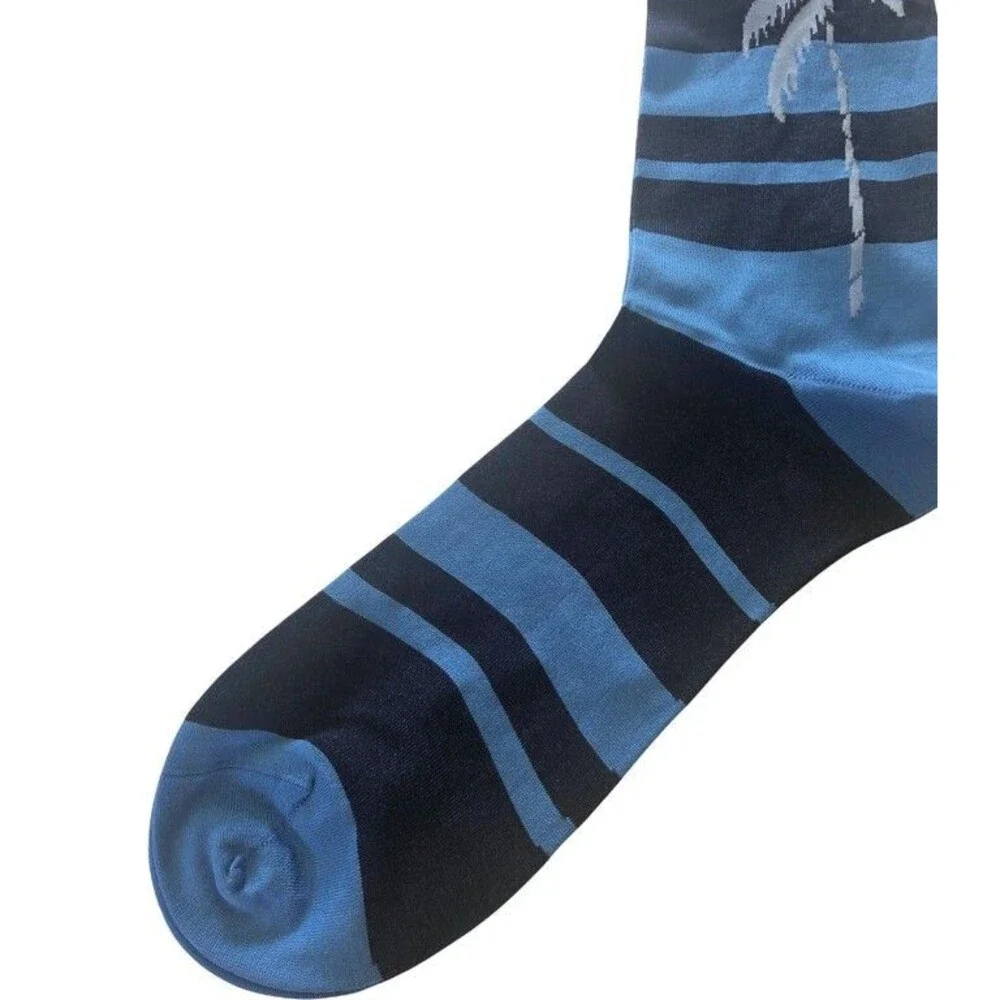 Punto Italian Palm Tree Dress Socks Egyptian Cotton 10-13 Striped Sky Blue Italy